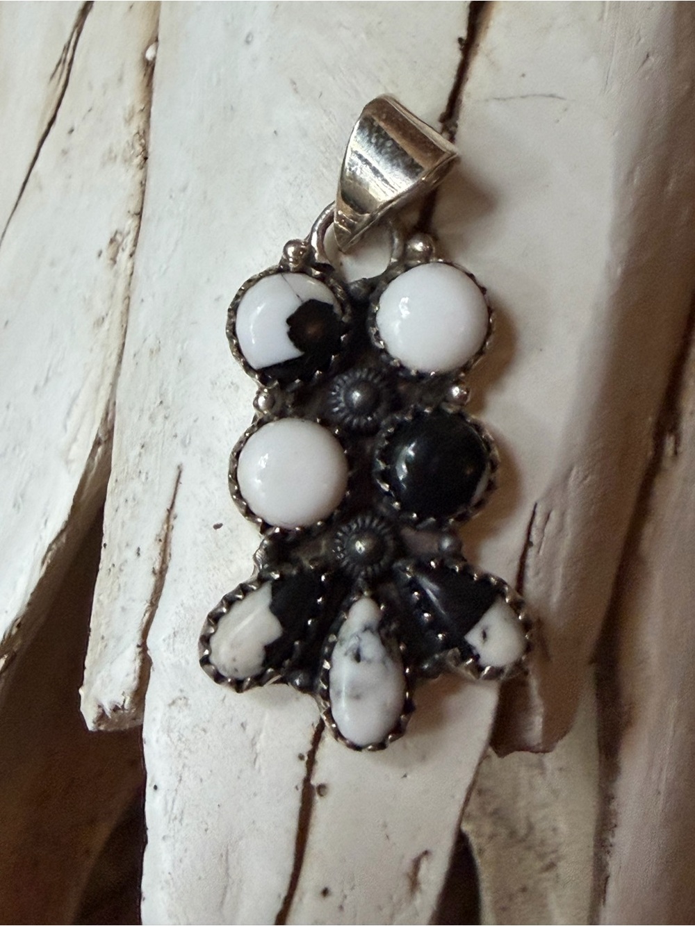 White and Black, White Buffalo Stone Sterling Silver iver Pendant